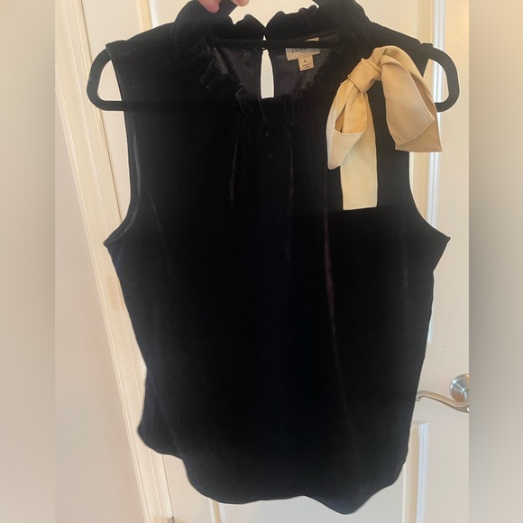 (in black) J. Crew Velvet Bow-Neck Ruffle Top - Picture 5 of 5